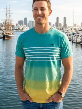 Hollister Ombre Striped XL Tee Y2K Vibe Coastal Cali Beach Summer Sunset Surf